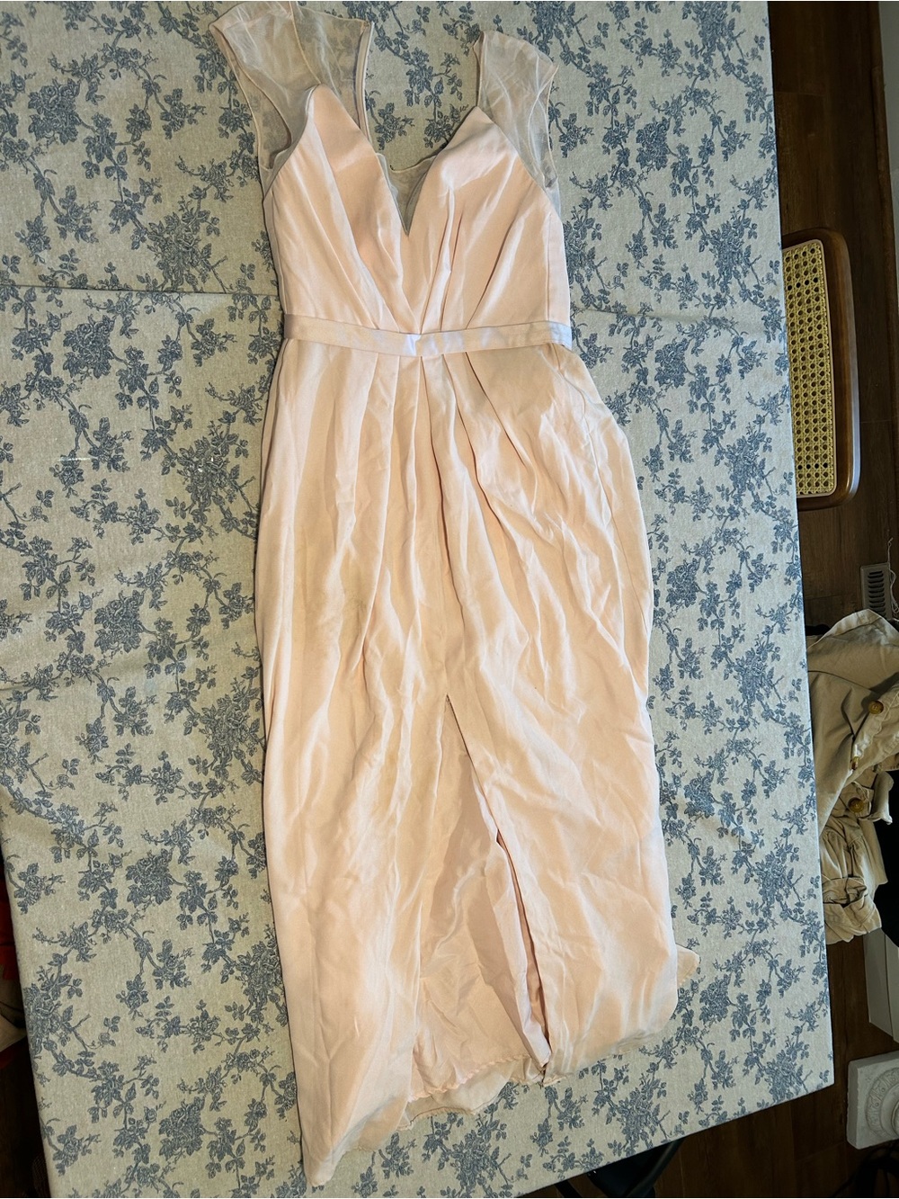 WHIT Pale Pink V-Neck Maxi Dress with Sheer Shoulders